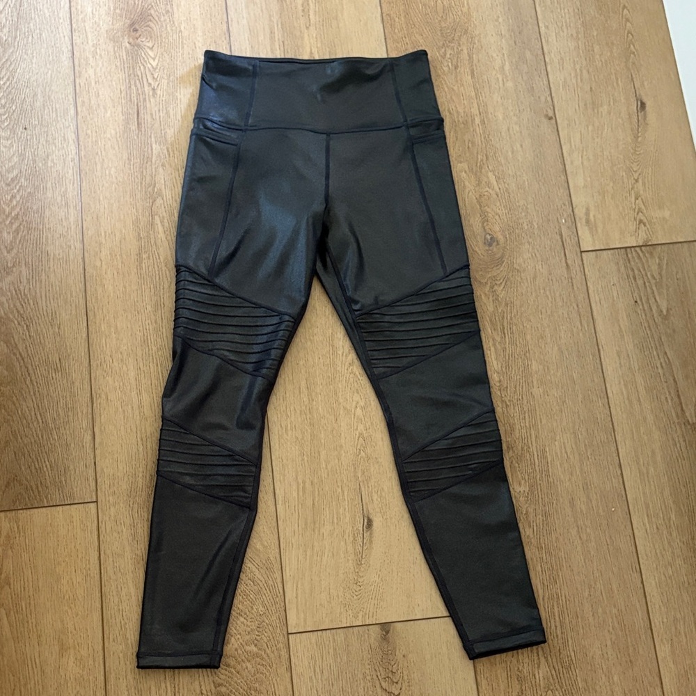 Athleta Stylish Faux Leather Sparkly High-Waisted Leggings
